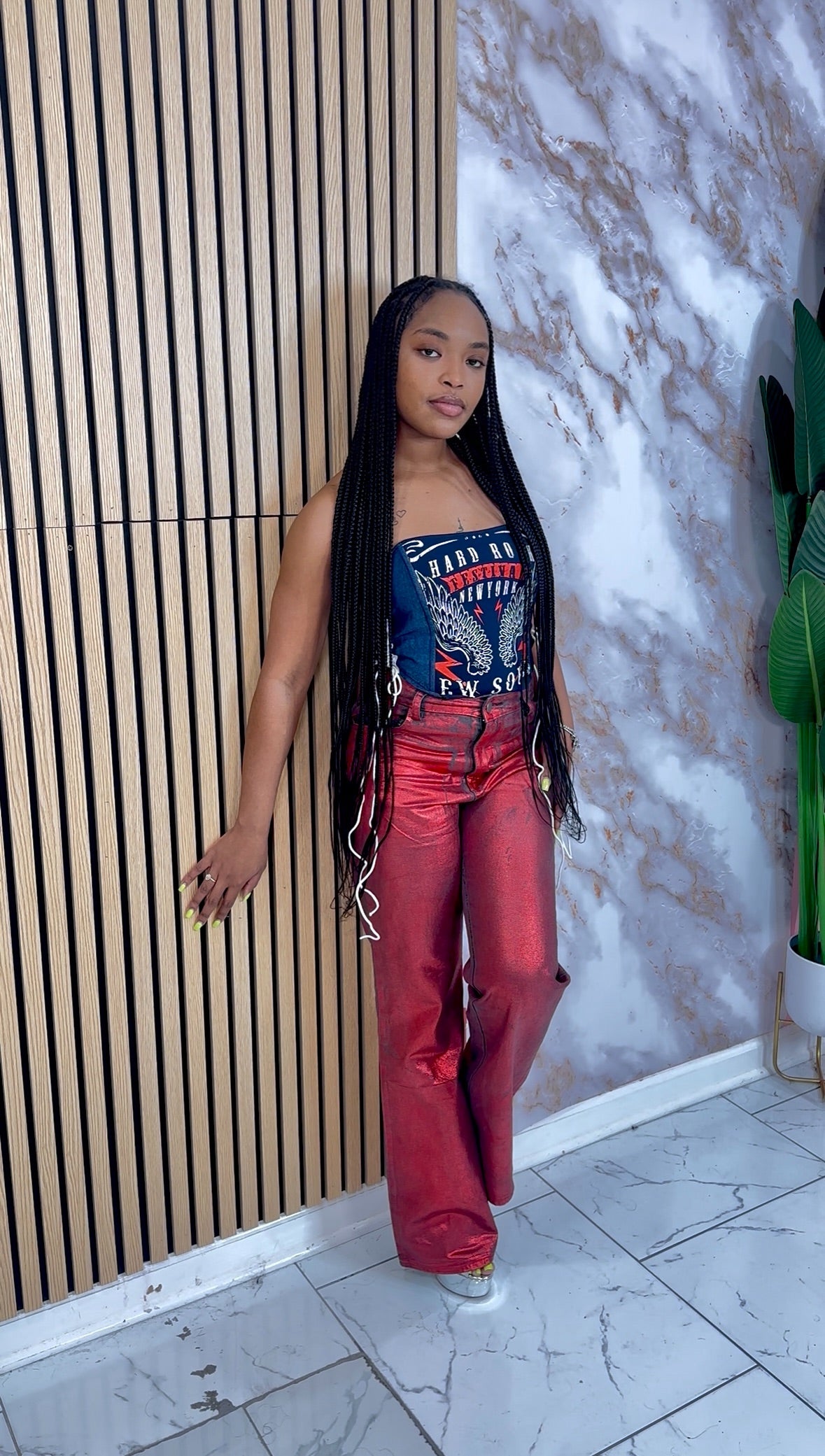 Red Metallic Pants