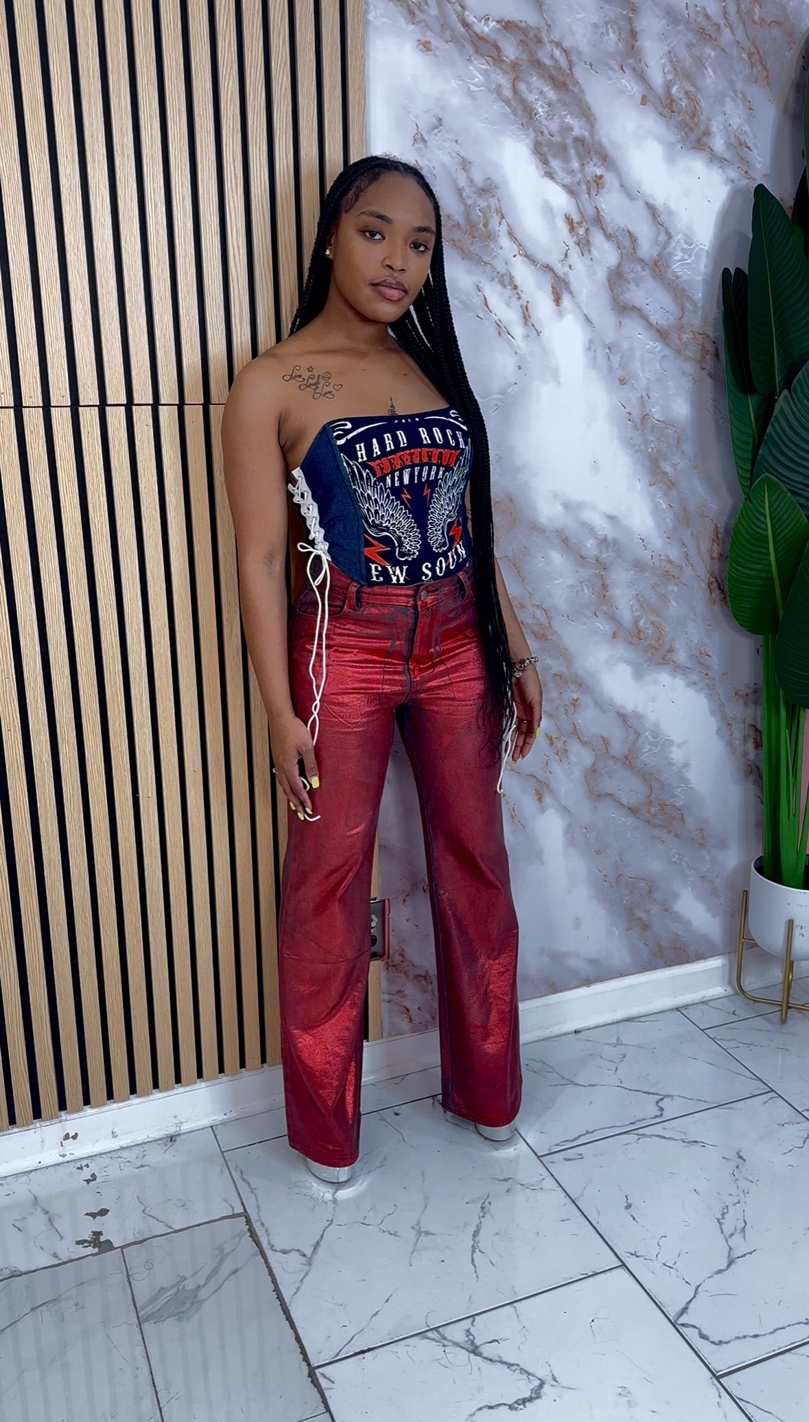 Red Metallic Pants