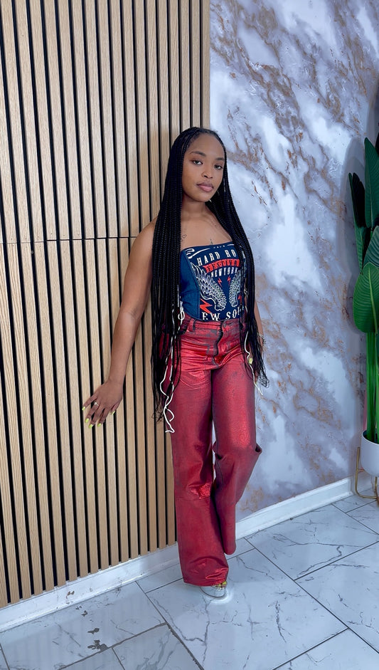 Red Metallic Pants