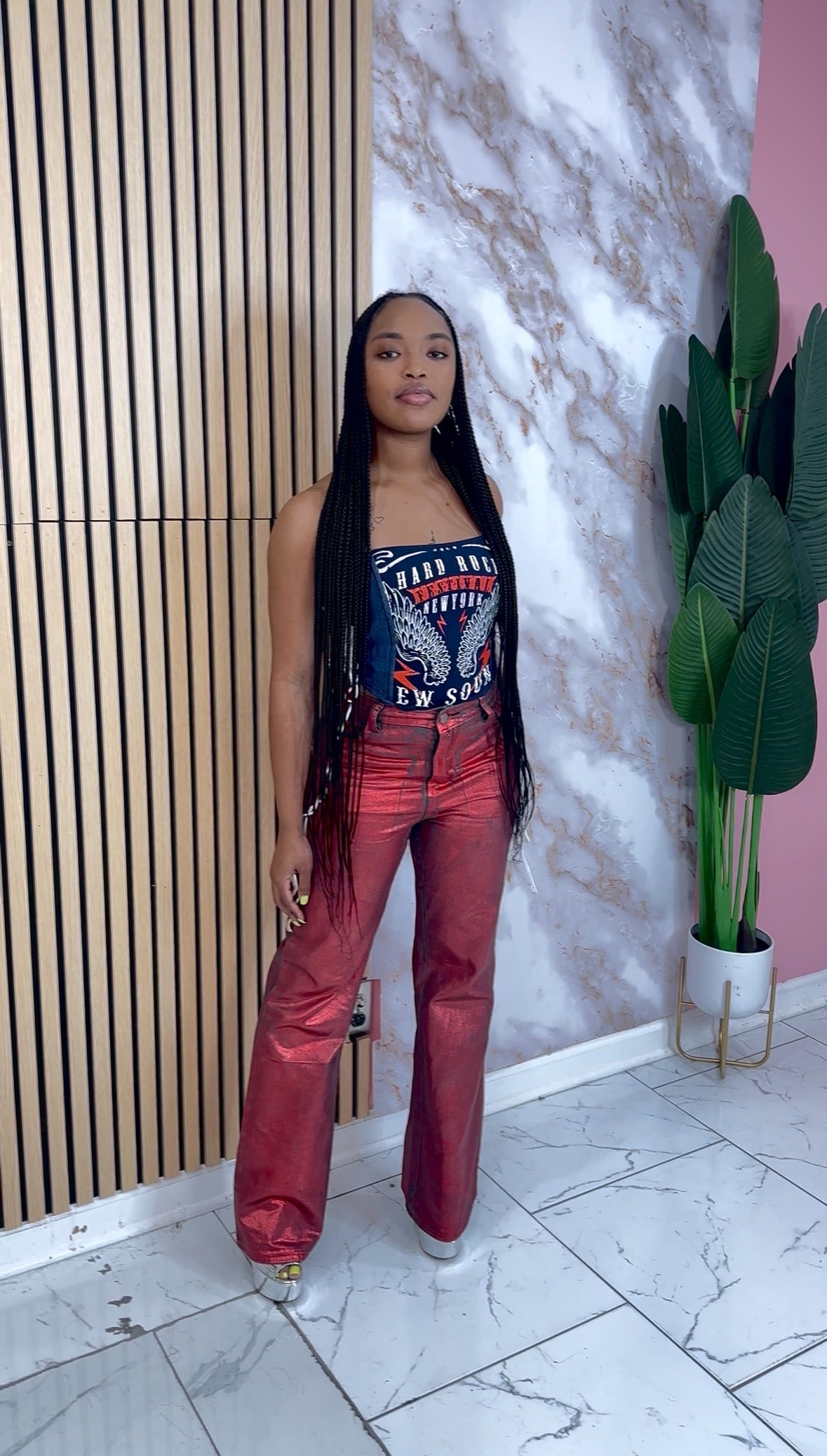 Red Metallic Pants